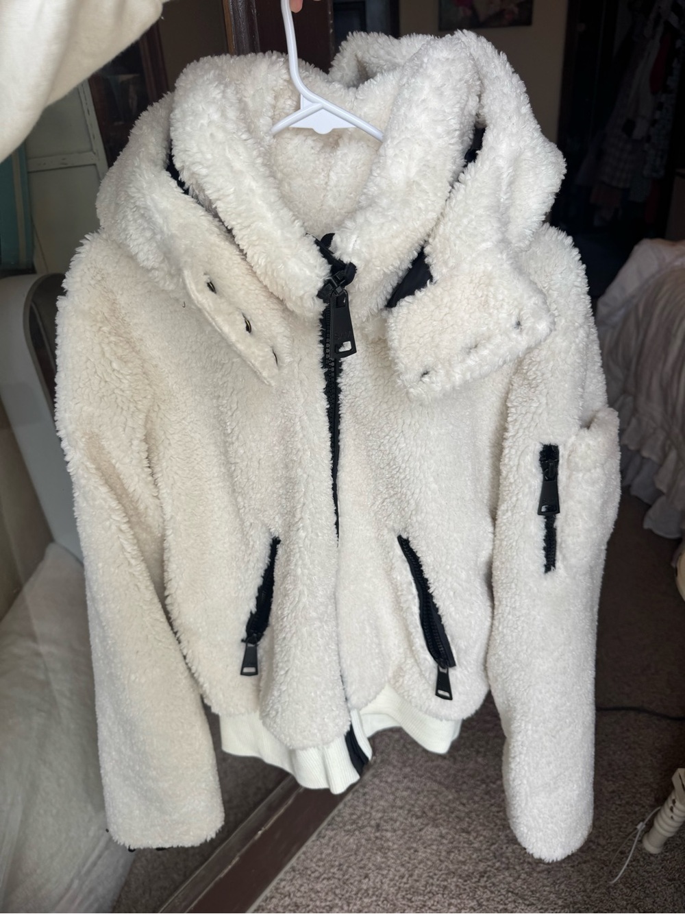 SAM. Ivory Teddy Sherpa Jacket with Black Trim
